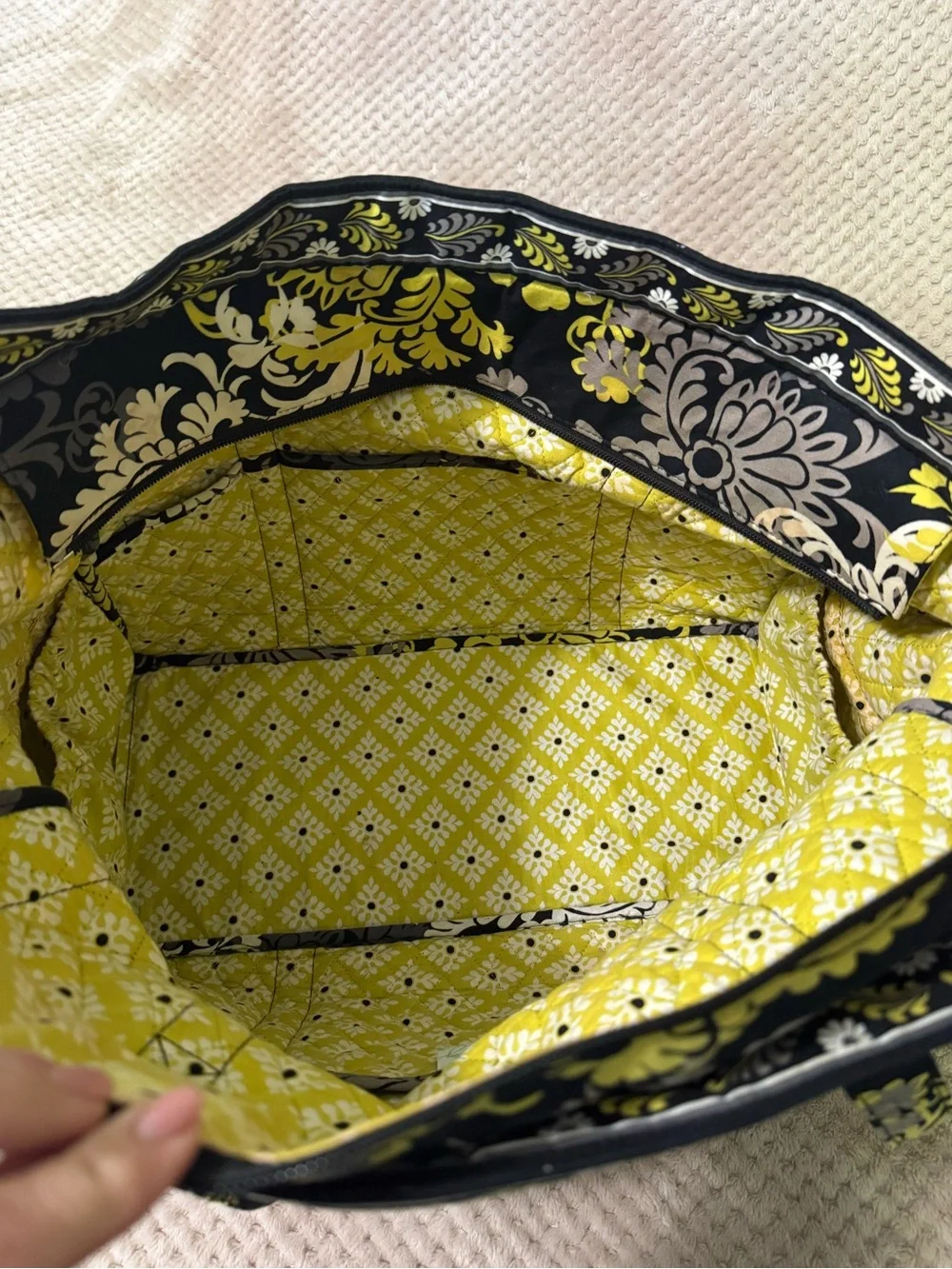 Vera Bradley Quilted Floral Tote and Duffel in Black, Gray & Yellow